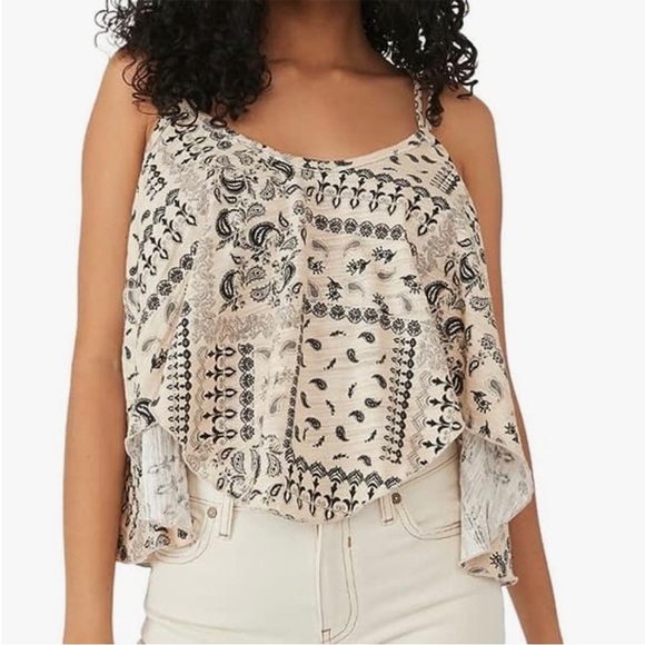 Free People We The Free NWOT Hey Girl Cotton Tank Top Ivory Paisley Size Small - Picture 1 of 12